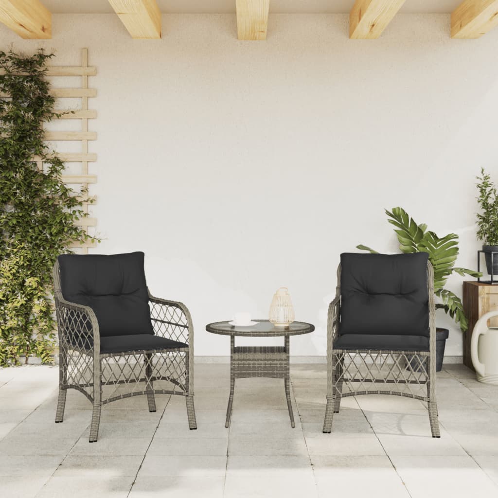 Cadeiras de jardim com almofadões 2 pcs vime PE cinzento