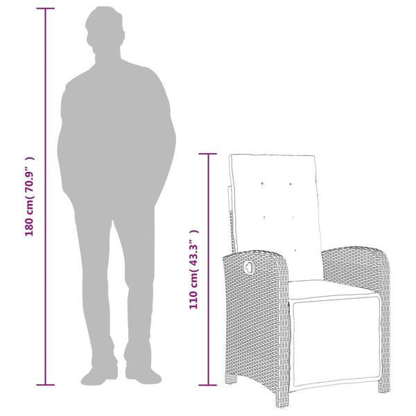 Cadeira jardim reclinável c/ apoio para os pés vime PE castanho