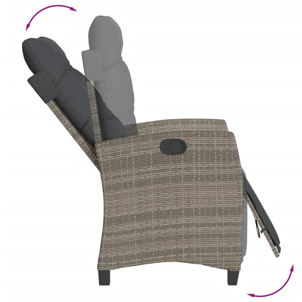 Cadeira de jardim reclinável c/ apoio para os pés vime PE cinza