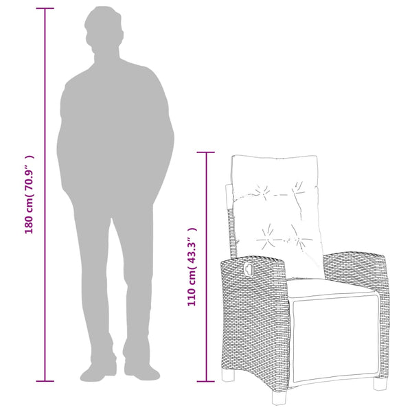 Cadeira de jardim reclinável c/ apoio para os pés vime PE cinza