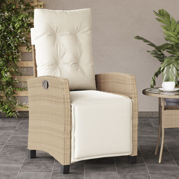 Cadeiras jardim reclináveis 2 pcs c/ apoio de pés vime PE bege