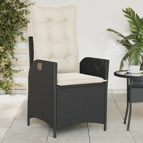 Cadeira de jardim reclinável c/ almofadões vime PE preto