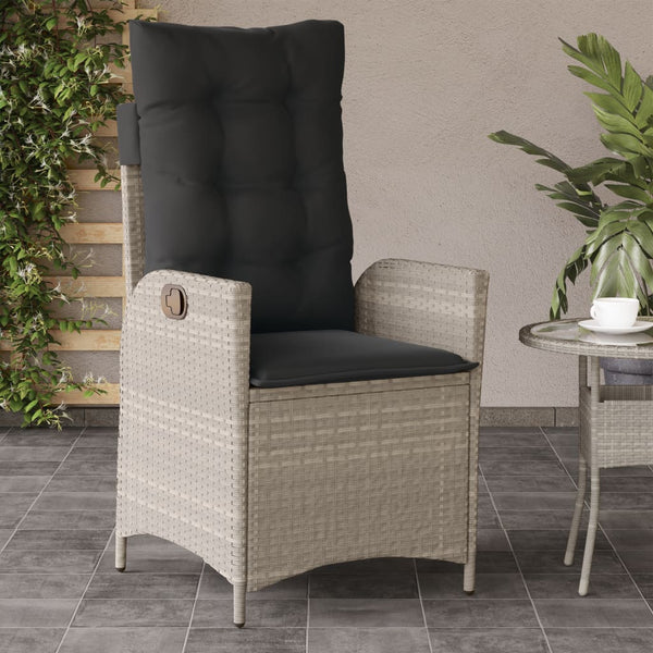 Cadeira jardim reclinável com almofadões vime PE cinzento claro