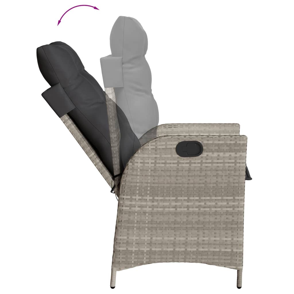 Cadeiras jardim reclináveis 2pcs c/ almofadões vime cinza claro