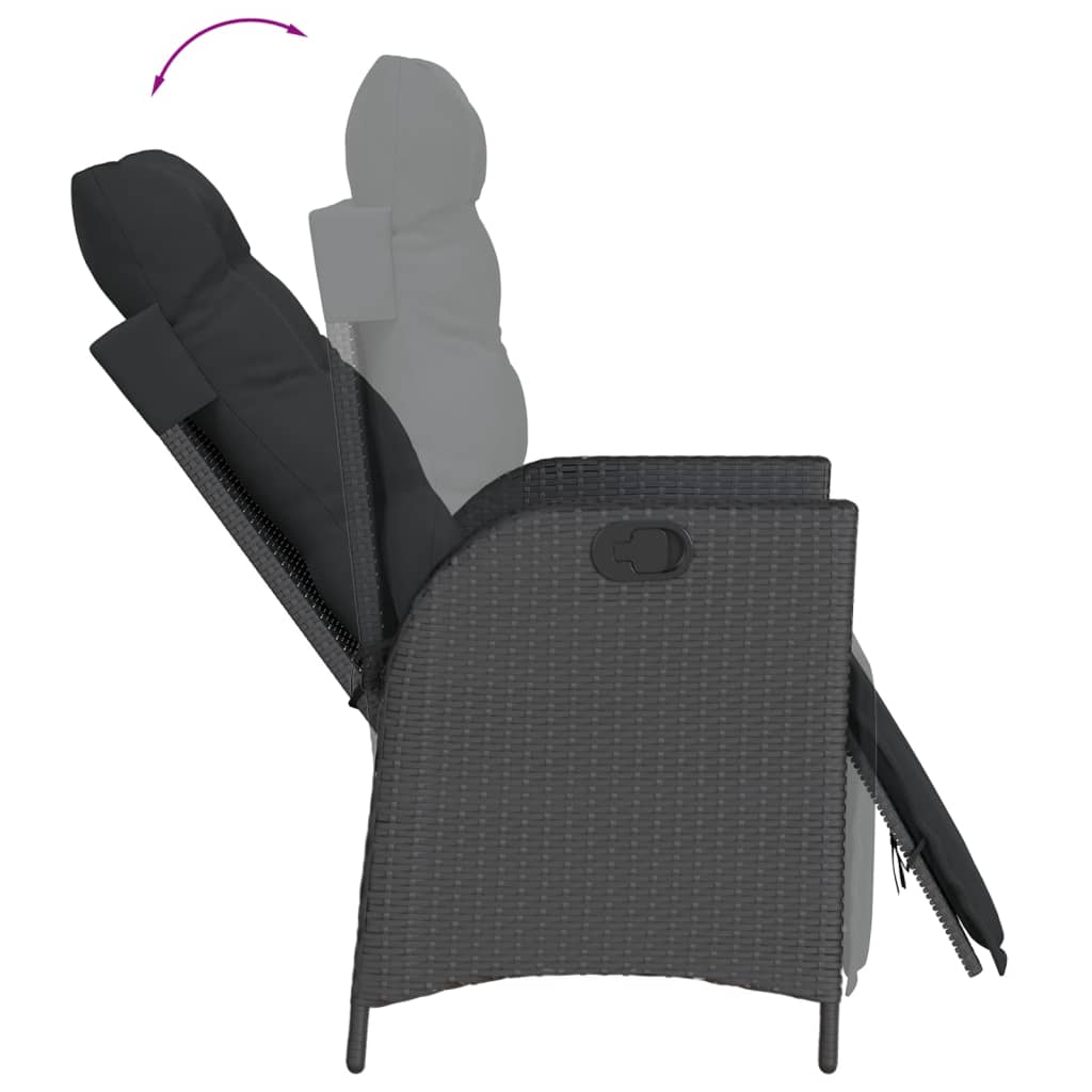Cadeira de jardim reclinável c/ apoio para os pés vime PE preto