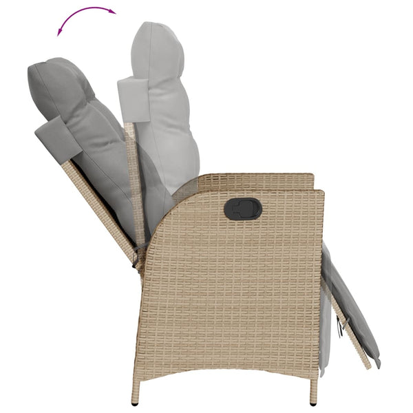 Cadeira jardim reclinável c/ apoio de pés vime PE bege mistura