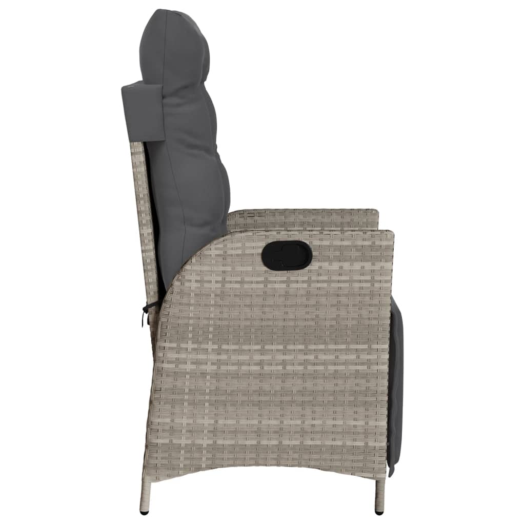 Cadeira jardim reclinável c/ apoio para pés vime PE cinza claro