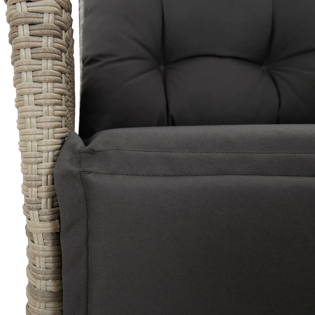 Cadeira jardim reclinável c/ apoio para pés vime PE cinza claro