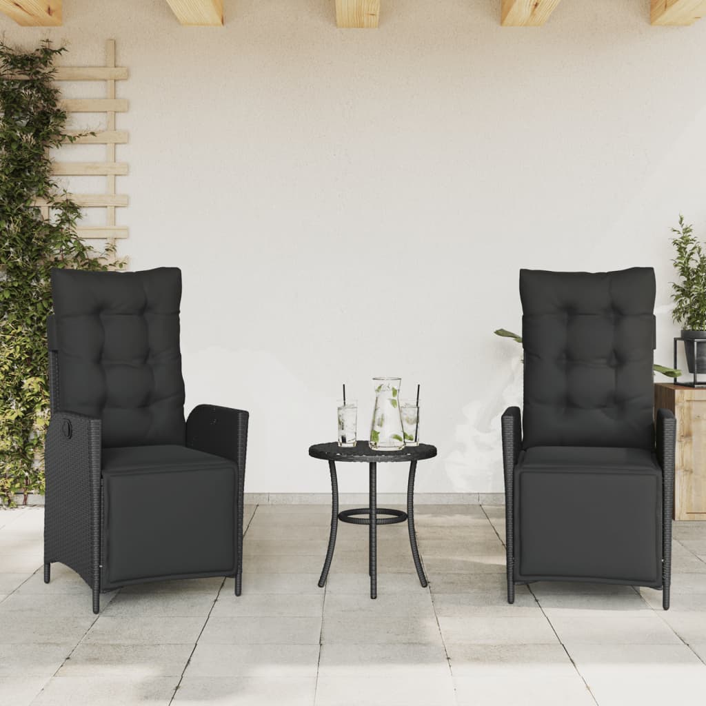 Cadeiras jardim reclináveis 2 pcs c/ apoio de pés vime PE preto