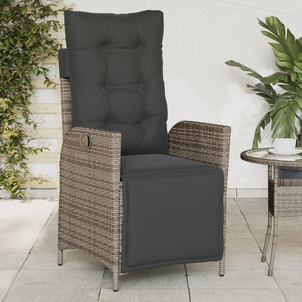 Cadeiras jardim reclináveis 2 pcs c/ apoio de pés vime PE cinza