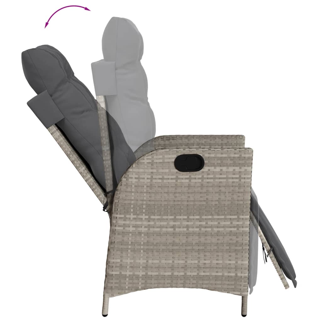 Cadeiras jardim reclináveis 2 pcs c/ apoio de pés cinza claro