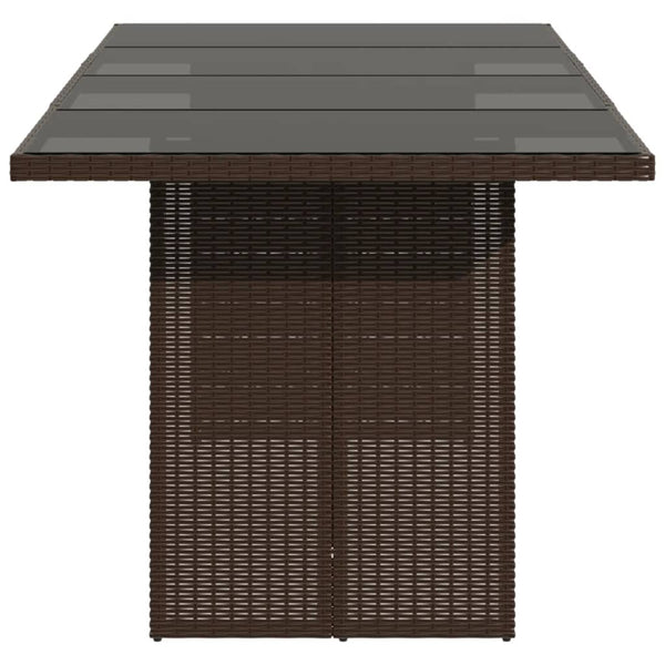 Mesa de jardim com tampo de vidro 190x80x74 cm vime PE castanho