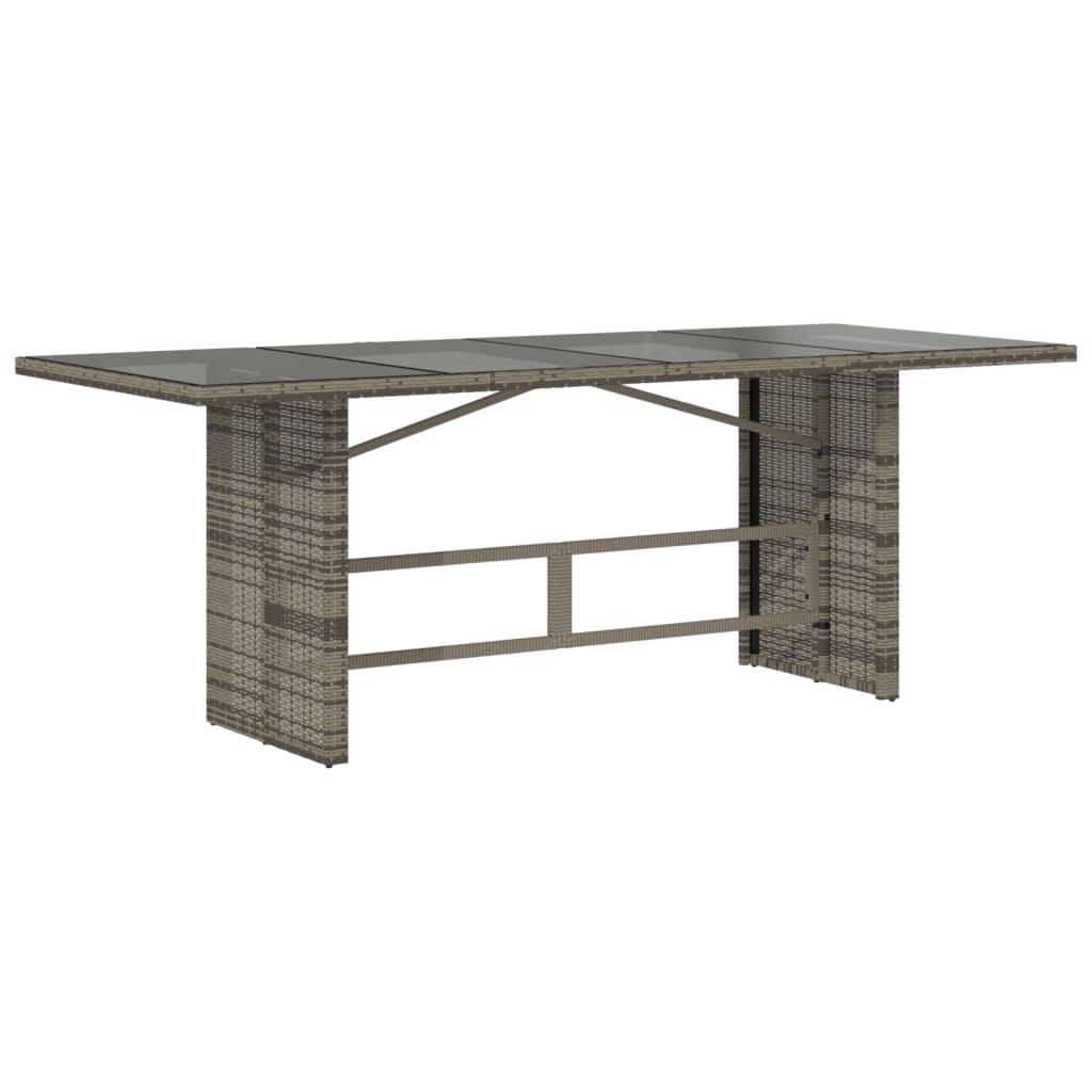 Mesa de jardim com tampo de vidro 190x80x74 cm vime PE cinza