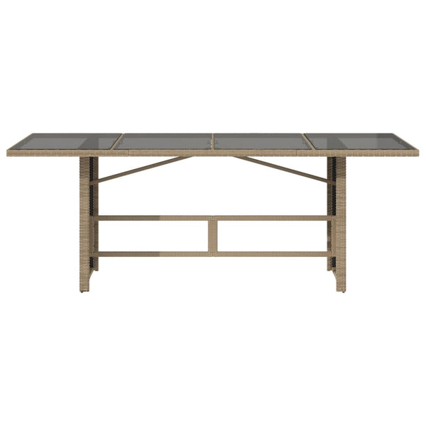 Mesa de jardim com tampo de vidro 190x80x74 cm vime PE bege