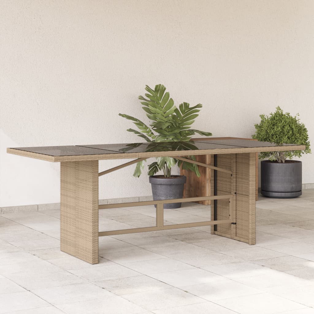 Mesa de jardim com tampo de vidro 190x80x74 cm vime PE bege