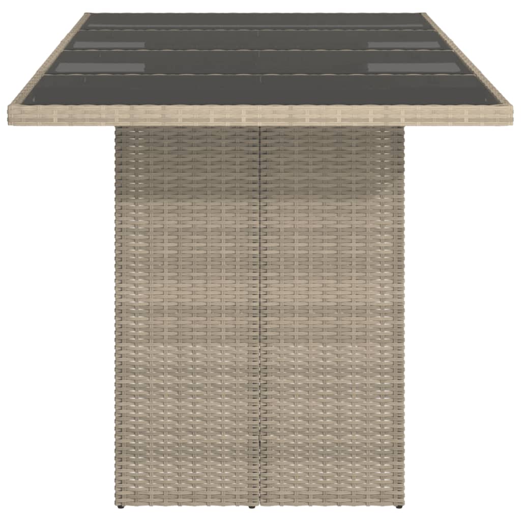 Mesa jardim c/ tampo de vidro 190x80x74 cm vime PE cinza-claro