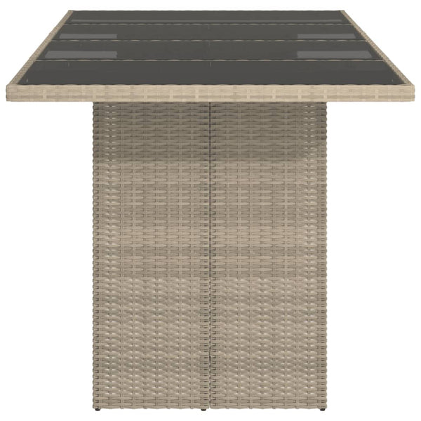 Mesa jardim c/ tampo de vidro 190x80x74 cm vime PE cinza-claro