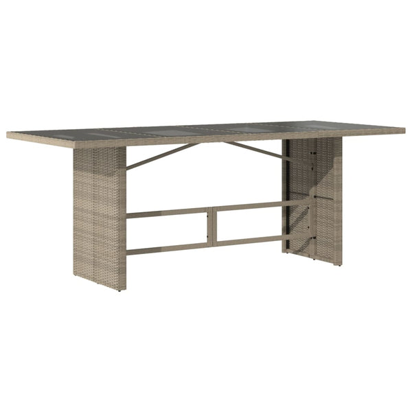 Mesa jardim c/ tampo de vidro 190x80x74 cm vime PE cinza-claro