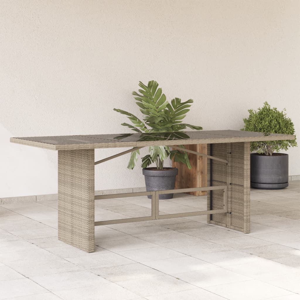 Mesa jardim c/ tampo de vidro 190x80x74 cm vime PE cinza-claro