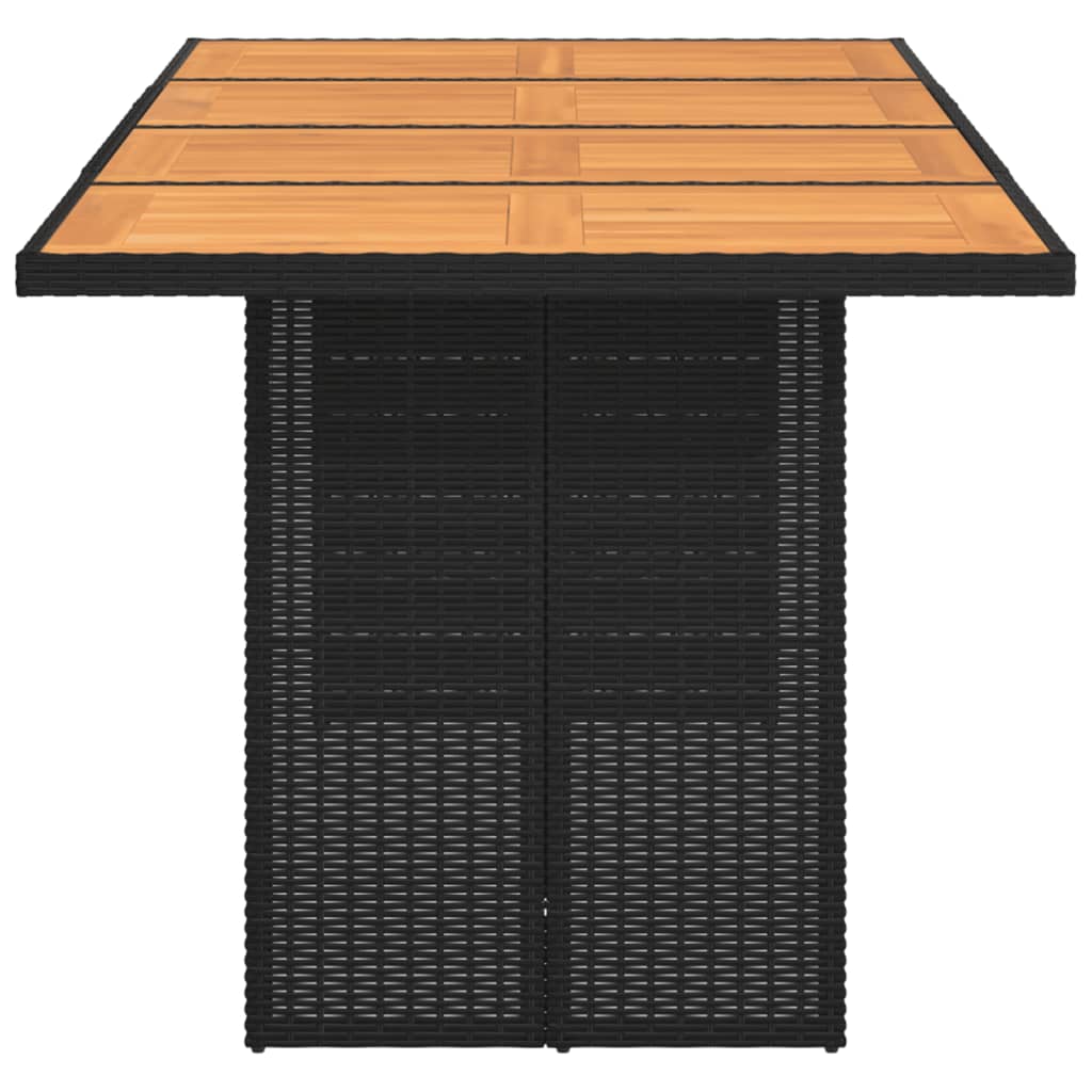 Mesa de jardim com tampo em acácia 190x80x74 cm vime PE preto