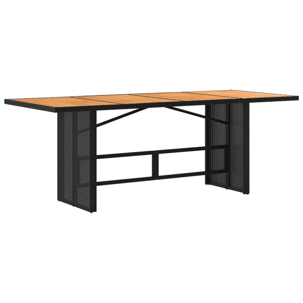 Mesa de jardim com tampo em acácia 190x80x74 cm vime PE preto