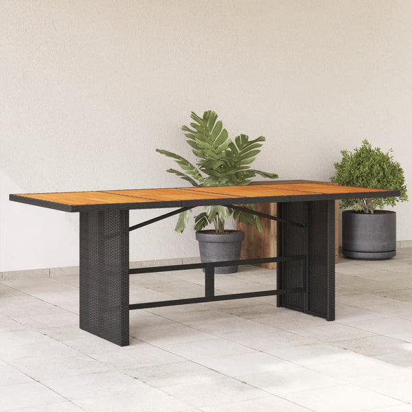 Mesa de jardim com tampo em acácia 190x80x74 cm vime PE preto