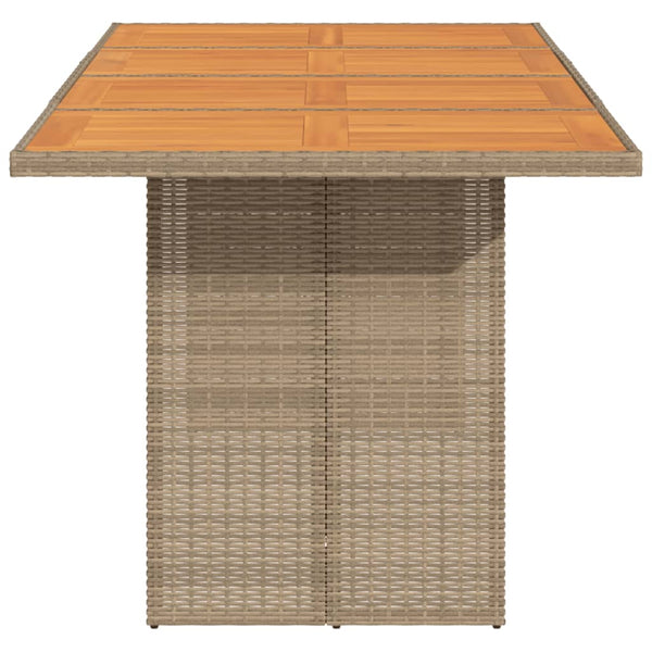 Mesa de jardim com tampo em acácia 190x80x74 cm vime PE bege