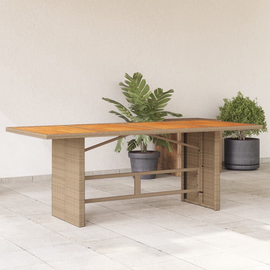 Mesa de jardim com tampo em acácia 190x80x74 cm vime PE bege