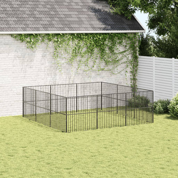 Parque para cães com 12 painéis aço galvanizado preto