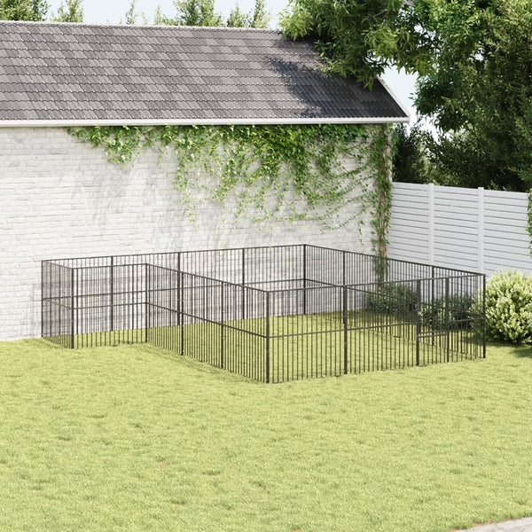 Parque para cães com 16 painéis aço galvanizado preto