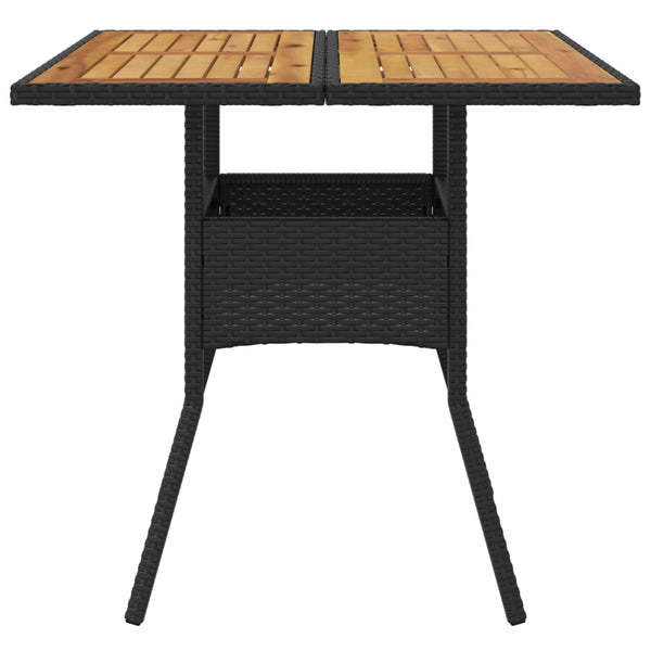 Mesa de jardim com tampo em acácia 80x80x75 cm vime PE preto