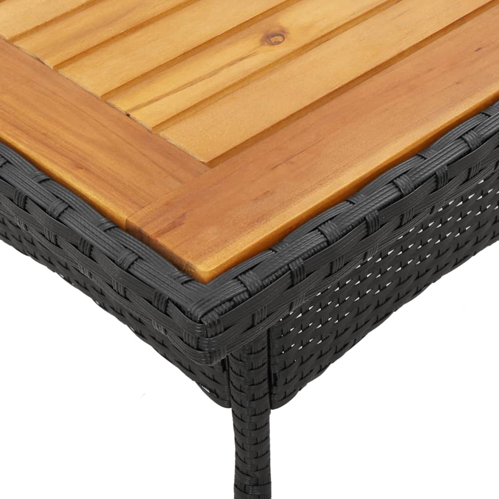 Mesa de jardim com tampo em acácia 80x80x75 cm vime PE preto