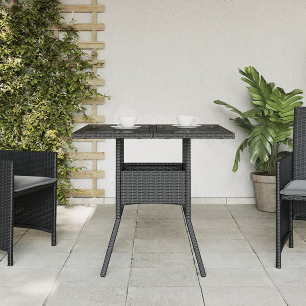 Mesa de jardim com tampo de vidro 80x80x75 cm vime PE preto