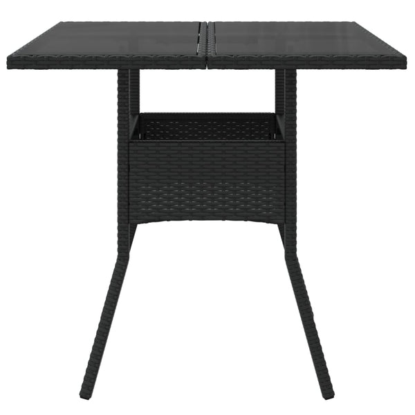 Mesa de jardim com tampo de vidro 80x80x75 cm vime PE preto