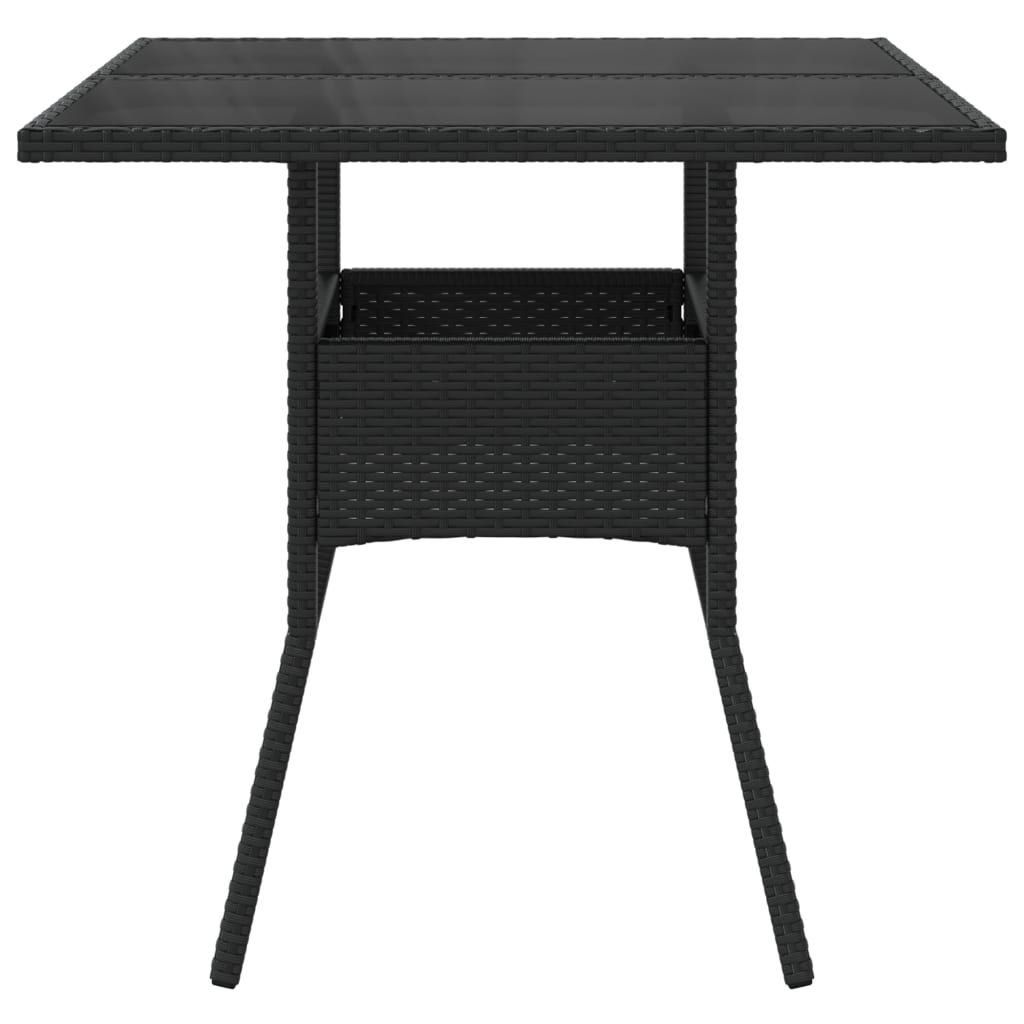 Mesa de jardim com tampo de vidro 80x80x75 cm vime PE preto