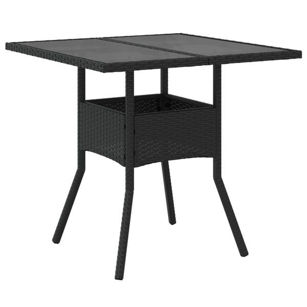 Mesa de jardim com tampo de vidro 80x80x75 cm vime PE preto