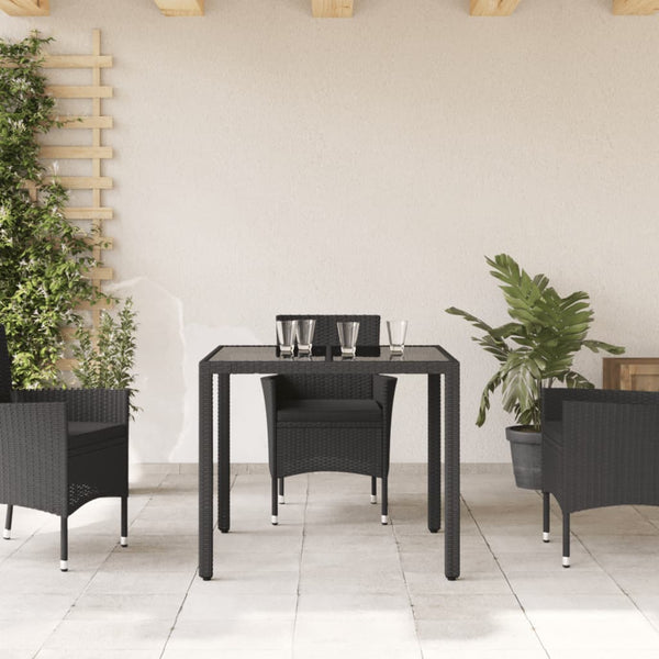 Mesa de jardim com tampo de vidro 90x90x75 cm vime PE preto