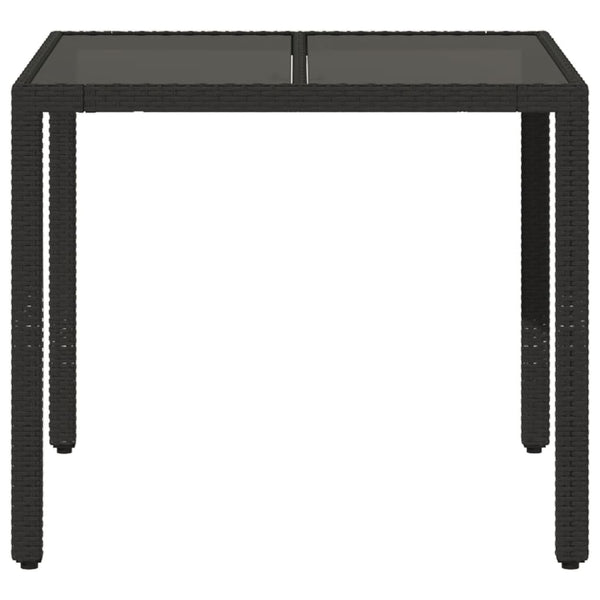 Mesa de jardim com tampo de vidro 90x90x75 cm vime PE preto