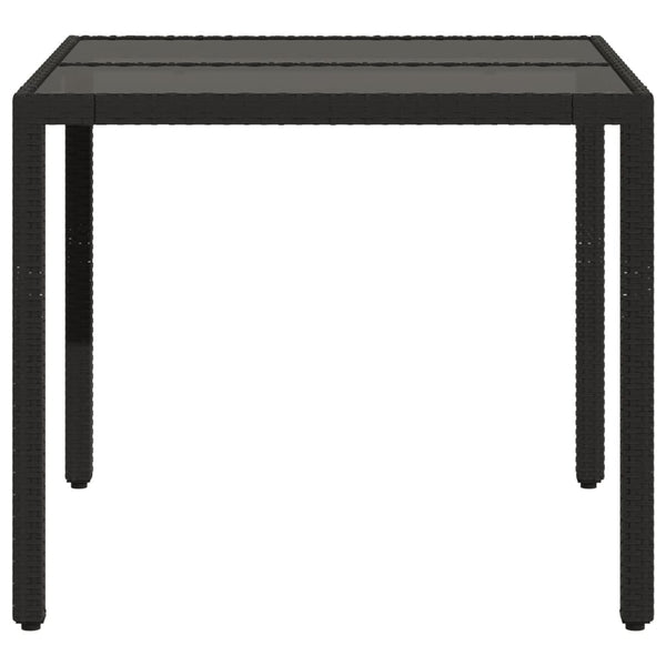 Mesa de jardim com tampo de vidro 90x90x75 cm vime PE preto