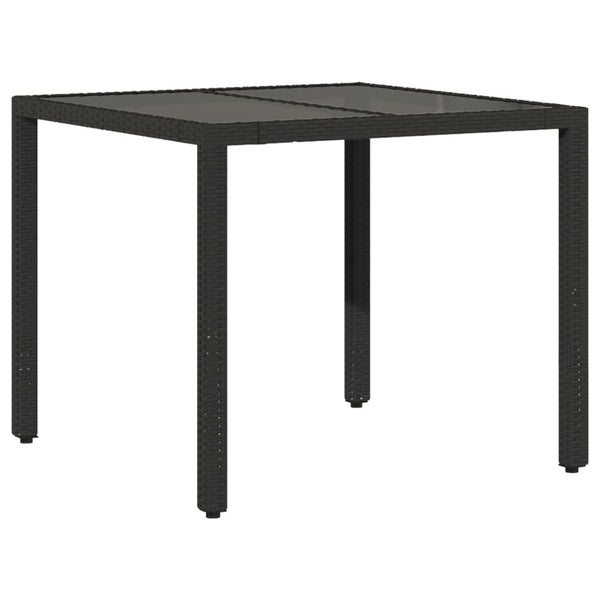 Mesa de jardim com tampo de vidro 90x90x75 cm vime PE preto