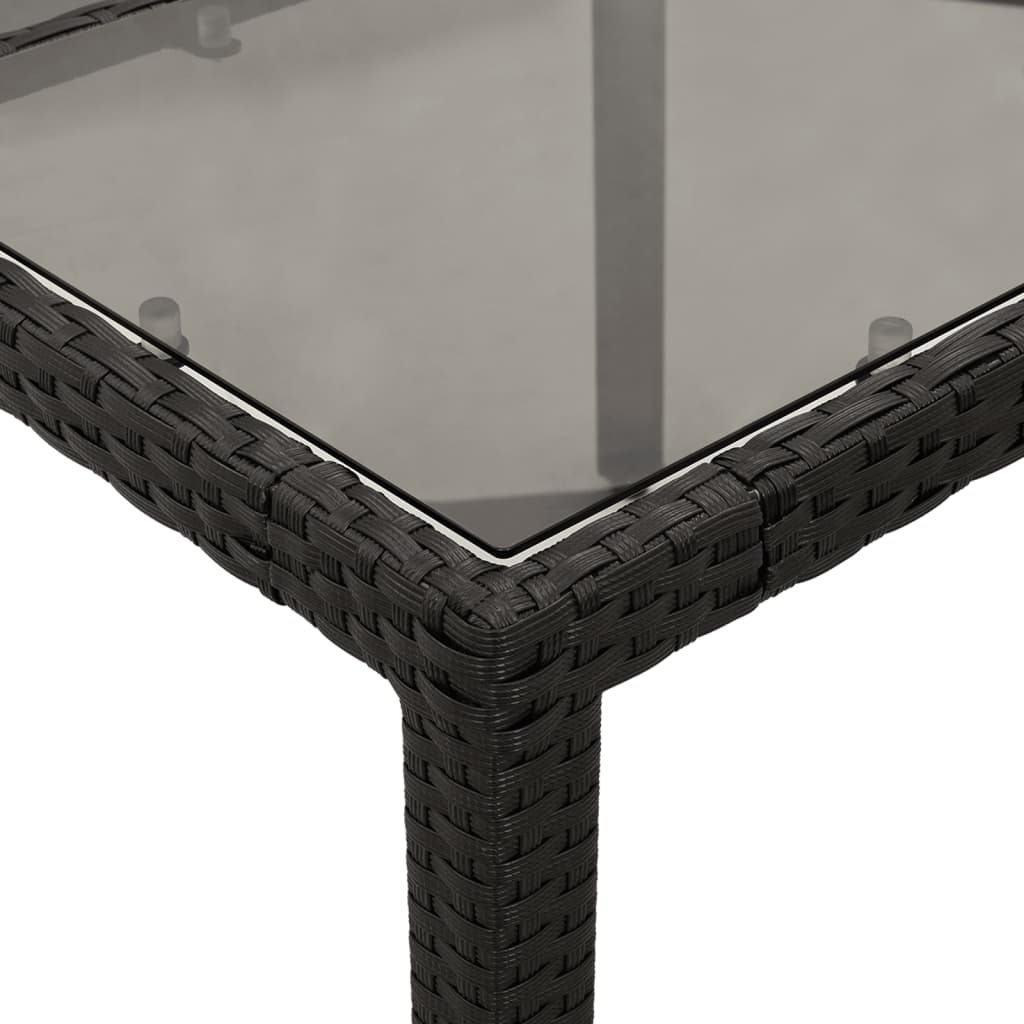 Mesa de jardim com tampo de vidro 90x90x75 cm vime PE preto