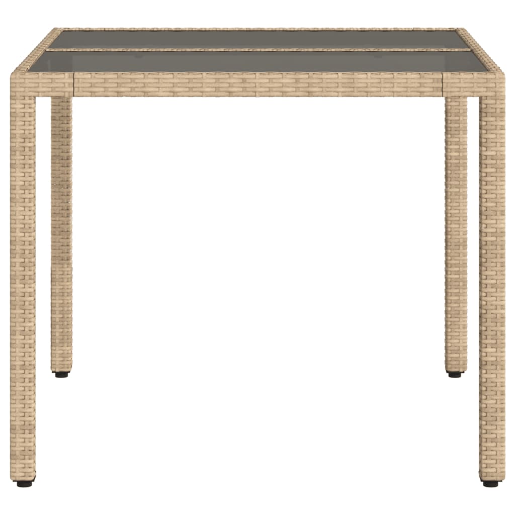 Mesa de jardim com tampo de vidro 90x90x75 cm vime PE bege