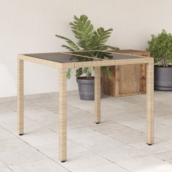 Mesa de jardim com tampo de vidro 90x90x75 cm vime PE bege