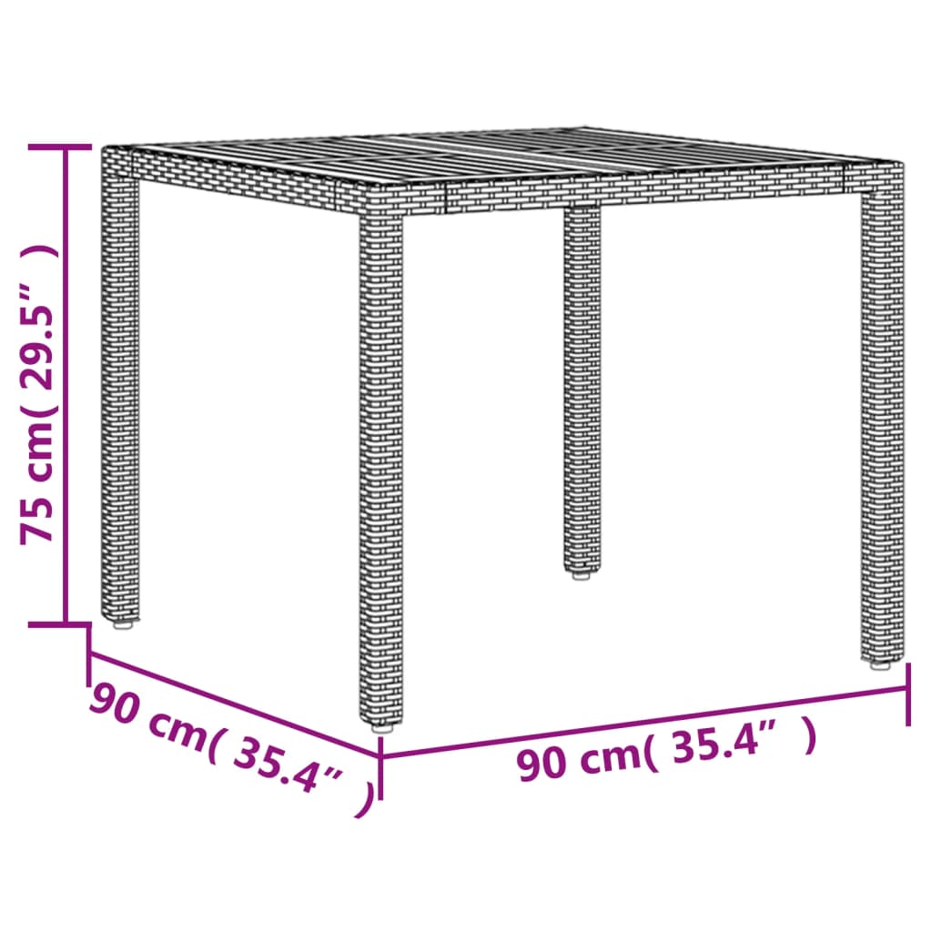 Mesa de jardim com tampo de madeira de acácia vime PE preto