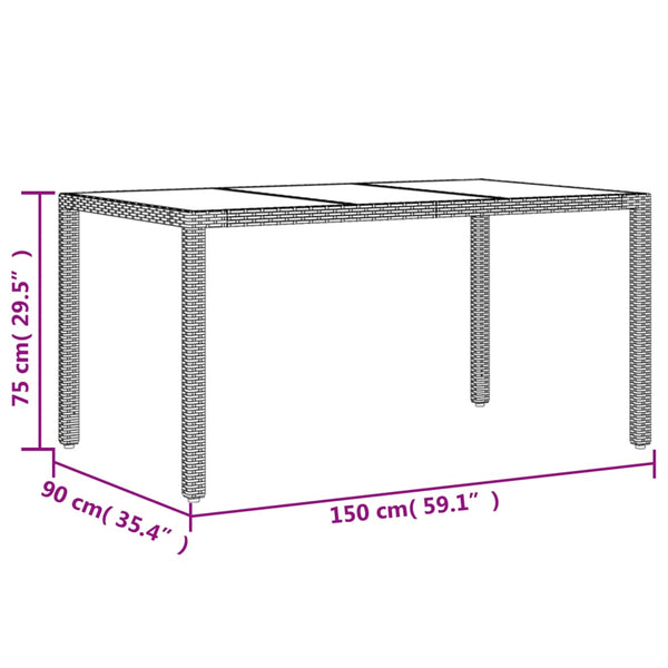 Mesa de jardim com tampo de vidro 150x90x75 cm vime PE preto