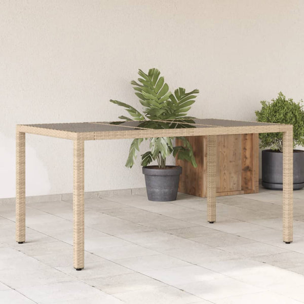 Mesa de jardim com tampo de vidro 150x90x75 cm vime PE bege