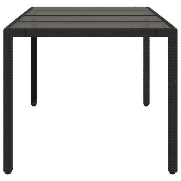 Mesa de jardim com tampo de vidro 190x90x75 cm vime PE preto