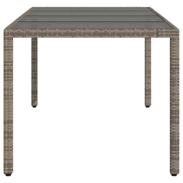 Mesa de jardim com tampo de vidro 190x90x75 cm vime PE cinza