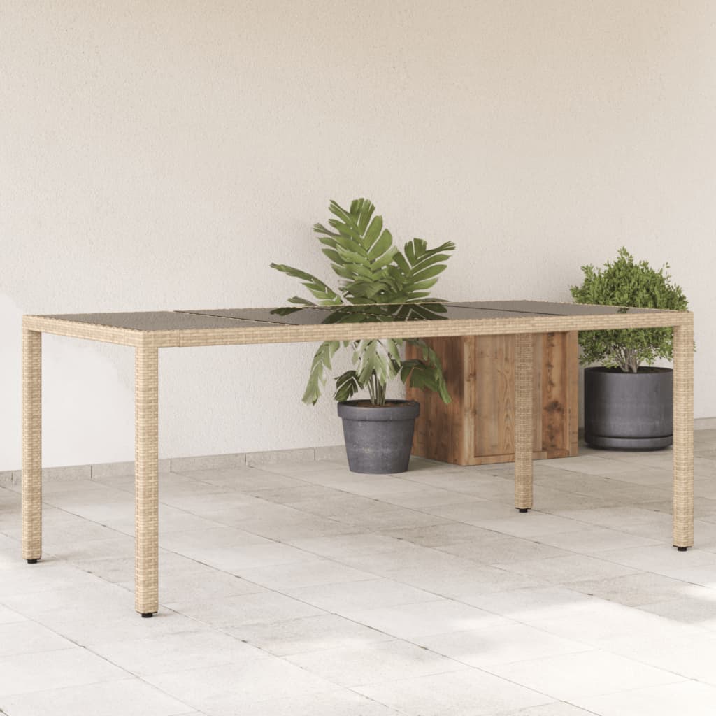 Mesa de jardim com tampo de vidro 190x90x75 cm vime PE bege