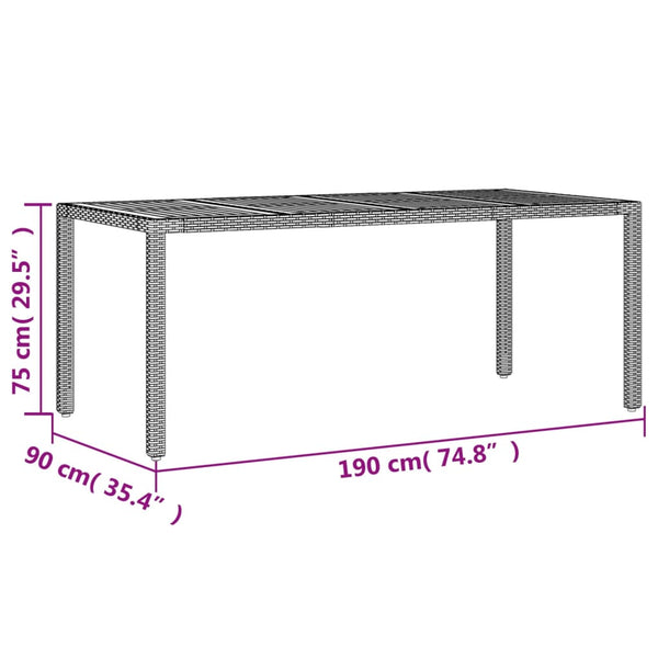 Mesa de jardim com tampo de madeira de acácia vime PE cinza